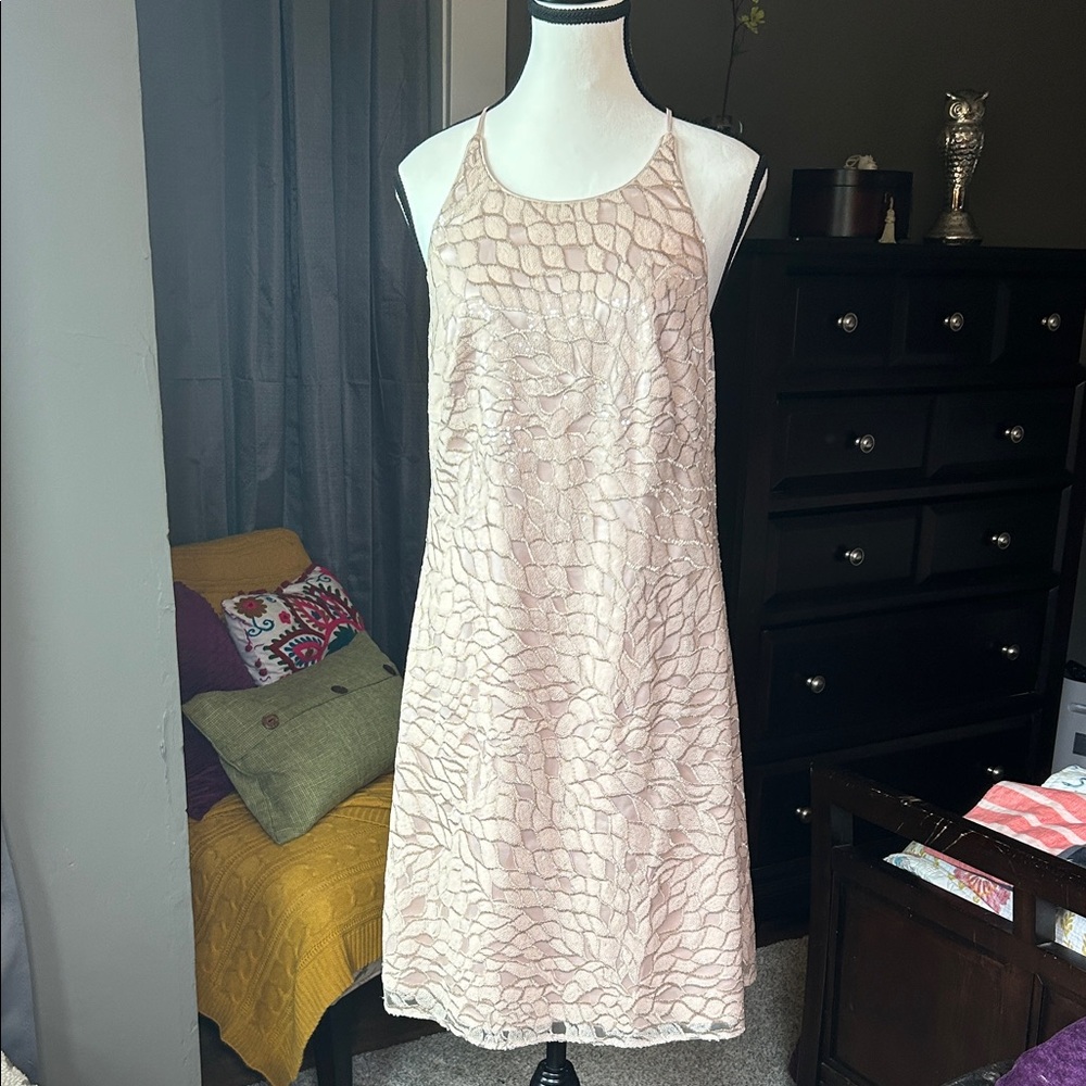 Vince Camuto Sequin Embellished Dress in Cream